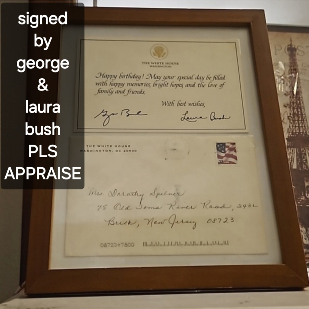 George W. Bush Laura White House letterhead sign framed letter & more Firm$
